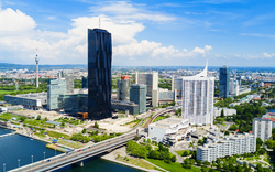 Luftaufnahme des Donaubezirks in Wien
