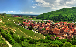 Panoramaaufnahme von Kaysersberg im Elsass, Frankreich